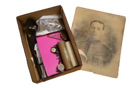 A First World War archive of medals, documents and other items, including; a medal trio awarded to