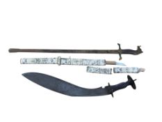 Japanese bone mounted tanto, late 19th / early 20th century, with scabbard, carved in bas-relief