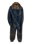 A full length 1930s leather and sheepskin flying suit by D. Lewis, Oxford Street, with label in