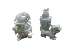 Two Chinese jadeite vases and covers to include a naturalistic example, 9.5cm high