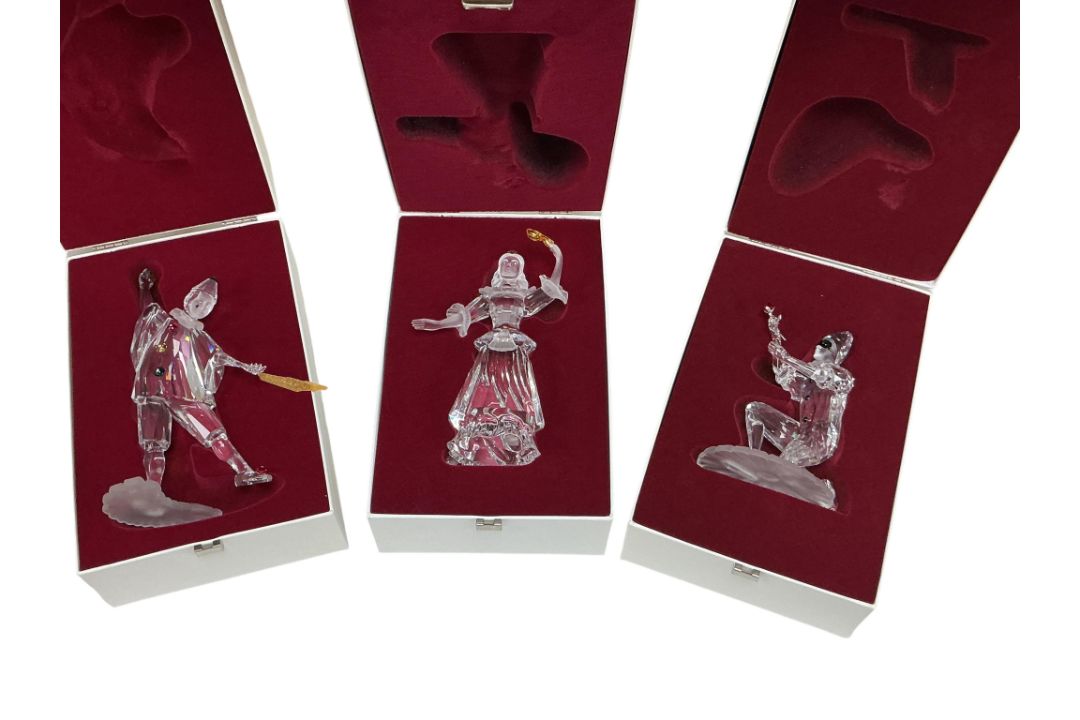 Three Swarovski crystal glass figures comprising Pierrot, Masquerade Columbine and Harlequin, each - Image 2 of 2