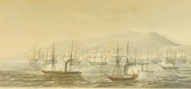 After William Adolphus Knell (1801-1875), ‘Attack of St Jean D'Acre’, hand coloured aquatint,