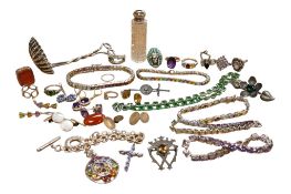 A collection of mainly late 20th century silver or white metal and gem set jewellery, including