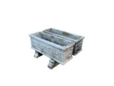 A pair of rectangular reconstituted stone garden trough planters, width 98cm, depth 34cm, height