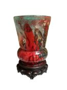 A Monart art glass vase, c.1930, raised on a hardwood stand, vase, 17cm high
