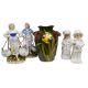 A late Victorian Torquay Ware pottery bulb vase, height 20cm, and two pairs of Continental porcelain - Image 1 of 4