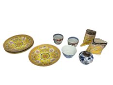 A group of Chinese and Japanese ceramics, 19th/20th century, comprising three Chinese yellow