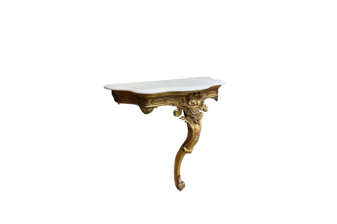 A 19th century French gilt gesso and marble console table, width 96cm, depth 45cm, height 93cm - Image 4 of 4