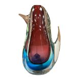 A Seguso style Murano tri-colour glass penguin, 23cm high
