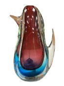 A Seguso style Murano tri-colour glass penguin, 23cm high