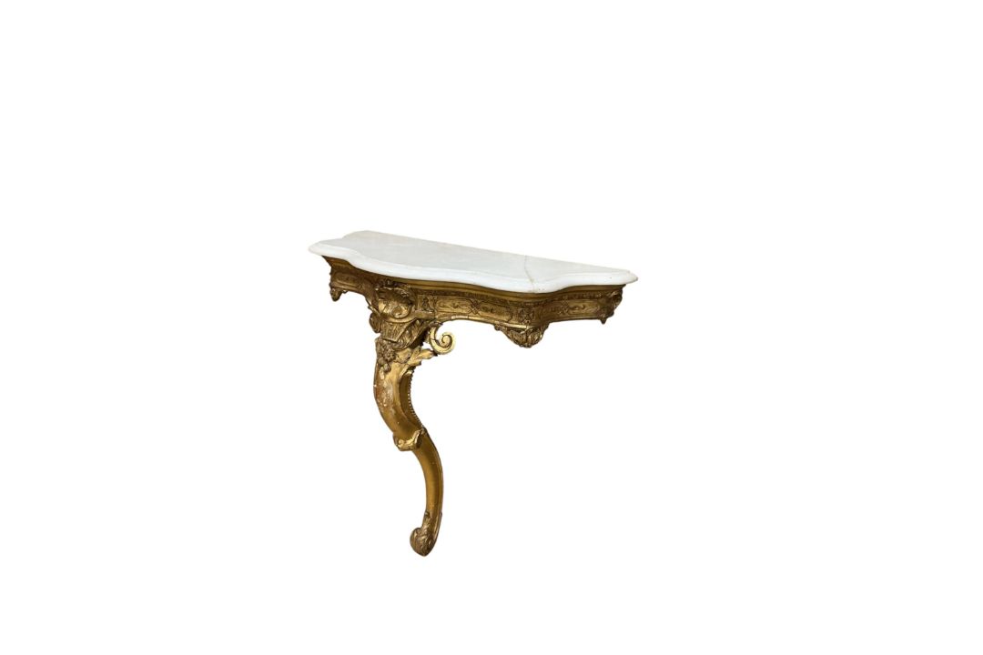 A 19th century French gilt gesso and marble console table, width 96cm, depth 45cm, height 93cm - Image 3 of 4