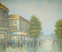 Oliver, street scenes with figures, signed, Impressionist oil on canvas, 49 x 60cm