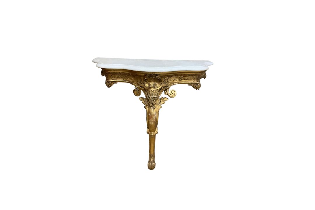 A 19th century French gilt gesso and marble console table, width 96cm, depth 45cm, height 93cm - Image 1 of 4