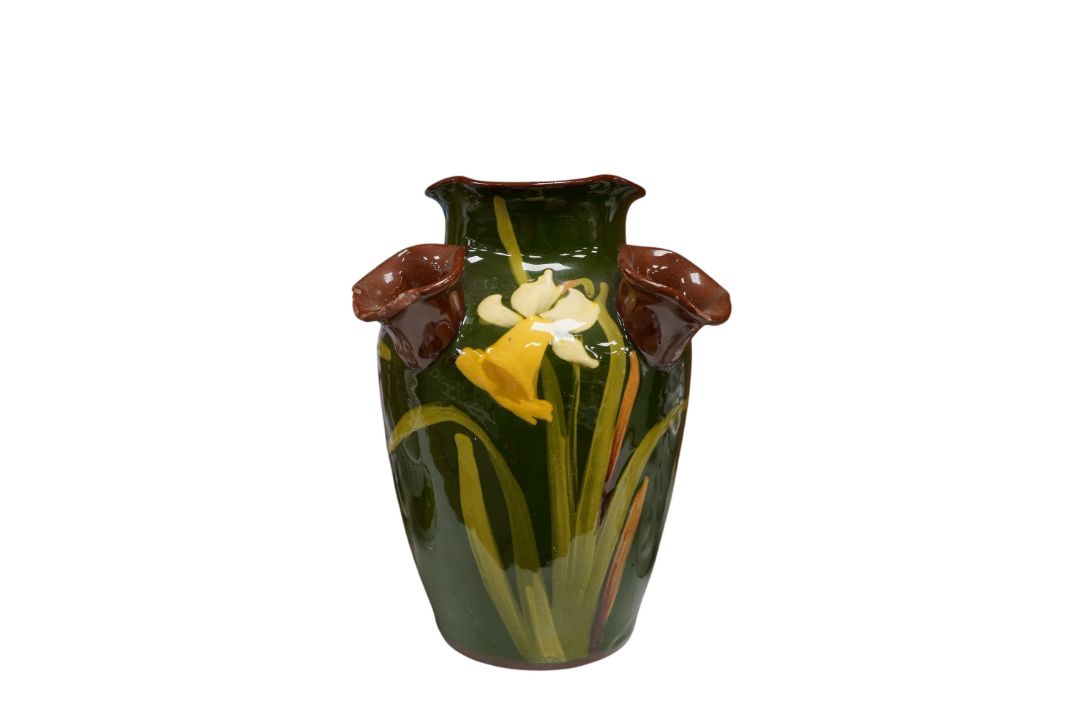 A late Victorian Torquay Ware pottery bulb vase, height 20cm, and two pairs of Continental porcelain - Image 2 of 4