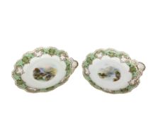 A pair of Victorian Royal Worcester porcelain desert dishes painted with lake and river