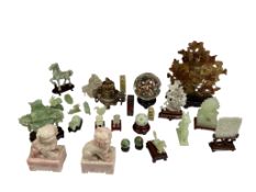 Chinese group of jadeite, soapstone and other figures, censers and carvings to include a pair of