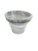 A set of three large circular reconstituted stone garden planters, diameter 76cm, height 60cm