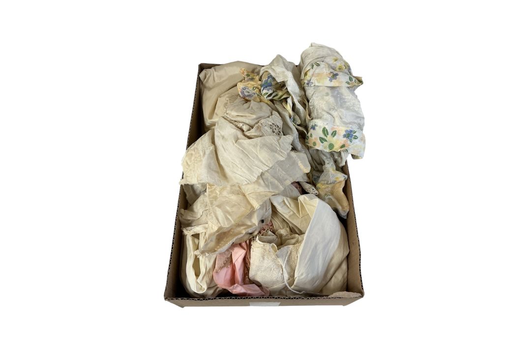 Various silk and satin garments together with a 1930's printed kimono.