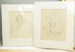 Michael Wellner, pencil study, and Michael Cooper NEAC (1943-2025), pen and ink, Study of Michael