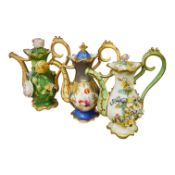 Three English porcelain flower decorated rosewater sprinklers, c.1830-40, largest 16cm high