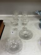 Six Webb flower and shell pattern engraved rock crystal champagne coupes and six side plates. (12)