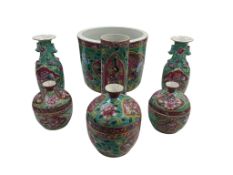 A group of Chinese Straits turquoise ground ‘phoenix and peony’ porcelain, early 20th centuries,
