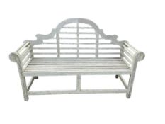 A Lutyens style stained teak garden bench, width 168cm, depth 56cm, height 103cm