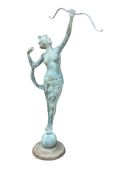 A large bronze garden figure of Diana the huntress, height 213cm