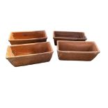 Four rectangular terracotta planters, width 43cm, depth 19cm, height 17cm