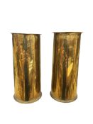 A pair of WWI brass trench art shell cases, one engraved 
