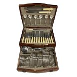 A mahogany cased canteen of plated cutlery by George Butler and co, 45cm wide