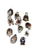 A collection of Royal Crown Derby paperweights, comprising teddy bears, a tortoise, a hen, a