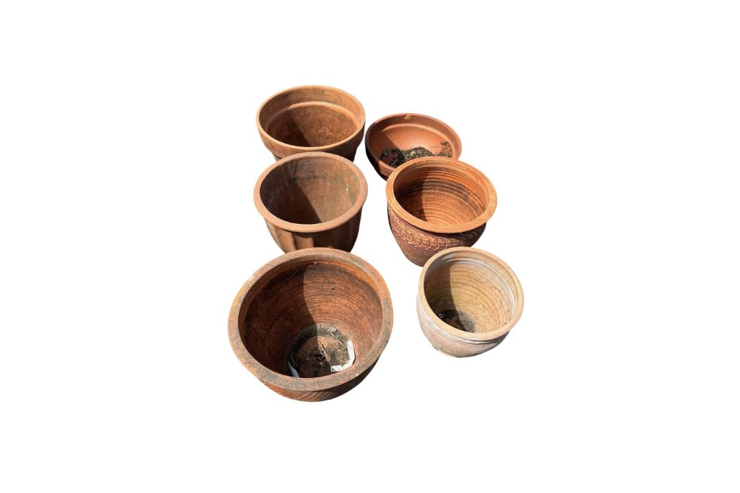 Six terracotta pots, largest width 43cm, height 36cm - Image 2 of 2