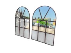 A pair of window arch garden mirrors, width 109cm, height 160cm (a/f)