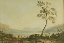 Attributed to John Varley (1778-1842), ‘Coniston Lake’, Heather Newman label verso, 14 x 20cm
