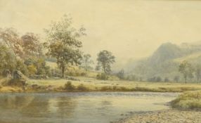 Albert Hartland (1840-1893), river landscape, signed and dated ‘77, watercolour, 29 x 47cm