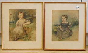 English School, first quarter of the 19th century, portraits of young children before landscapes,