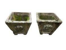 A pair of square reconstituted stone garden planters, width 51cm, height 46cm