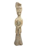 A Chinese pottery figure of a court lady, probably Tang Dynasty, 25cm, with a certificate of