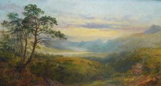 Robert Gallon (1845-1925), highland scene with a cottage and flock of sheep, signed and dated