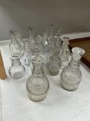 Six pairs of 19th century glass decanters, including a Regency example, together with five