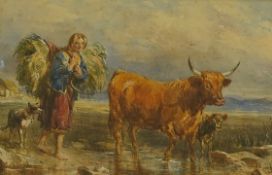 John Henry Mole (1814-1886), Highland scene with cattle, unsigned, watercolour, 17 x 25cm