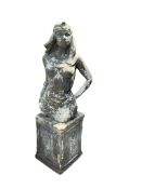 A reconstituted stone bust of Cleopatra on square plinth base, height 134cm
