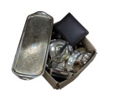 A collection of silver plate to include, close plated candlesnuffers and snuffer trays, entree