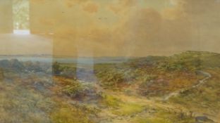 Charles Brook Branwhite (1851-1929), heathland landscape, signed, watercolour, 33 x 60cm