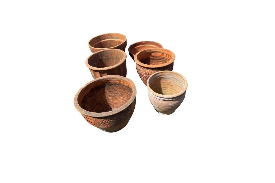 Six terracotta pots, largest width 43cm, height 36cm - Image 1 of 2