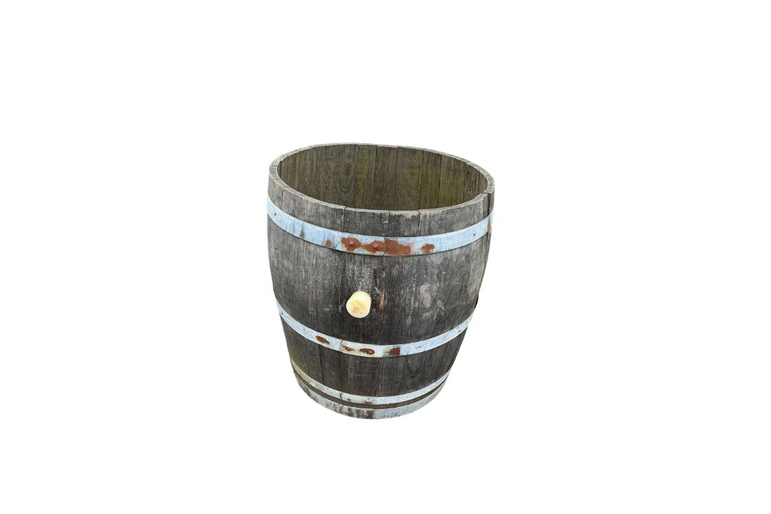 A French three quarter cut wine barrel, diameter 64cm, height 70cm - Image 1 of 3