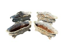 Four white painted cast iron planters, width 48cm, depth 20cm, height 21cm