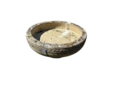 A low reconstituted stone bowl planter, diameter 82cm, height 33cm