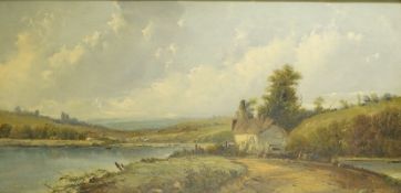 Alfred Henry Vickers (1834-1919), extensive river landscape, signed, oil on canvas, 29 x 58cm
